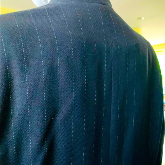 Anne Klein Navy blue striped wool pencil dress at knee & jacket 2 Pc suit US 12 - Picture 7 of 13